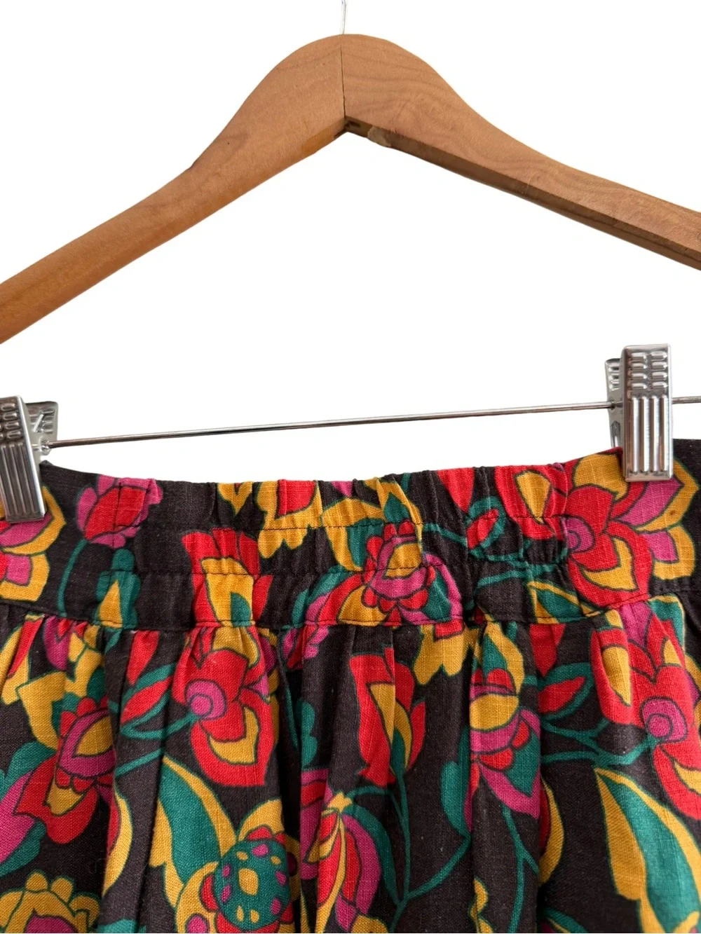 ModCloth Floral A-Line Skirt Black Multicolor Rayon Linen Size XS